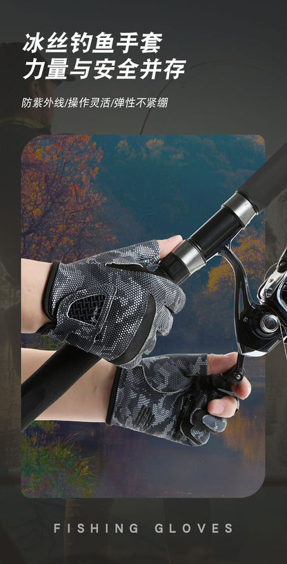 New Spring and Autumn Gloves Non-slip Sun Protection UV Protection Fishing Three-finger Breathable Cool Ice Silk Non-slip Fishing Gloves