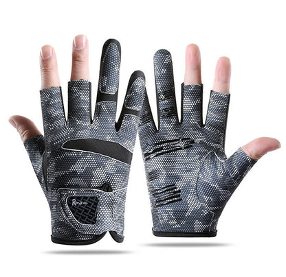 New Spring and Autumn Gloves Non-slip Sun Protection UV Protection Fishing Three-finger Breathable Cool Ice Silk Non-slip Fishing Gloves